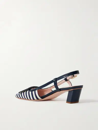 Roger Vivier Belle Vivier 45 Patent Leather-trimmed Striped Woven Slingback Pumps | Thumbnail 3 Roger Vivier Belle Vivier 45 Patent Leather-trimmed Striped Woven Slingback Pumps | Thumbnail 3