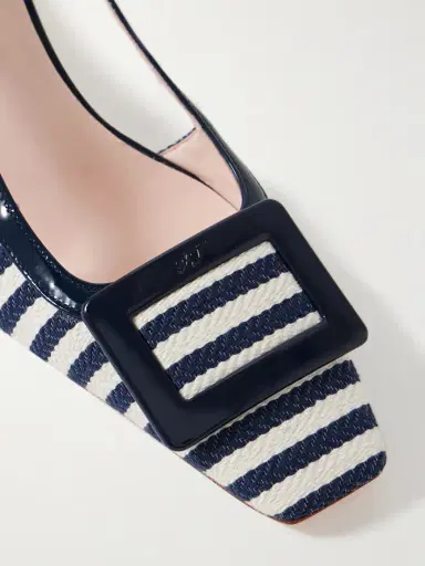 Roger Vivier Belle Vivier 45 Patent Leather-trimmed Striped Woven Slingback Pumps | Thumbnail 4 Roger Vivier Belle Vivier 45 Patent Leather-trimmed Striped Woven Slingback Pumps | Thumbnail 4