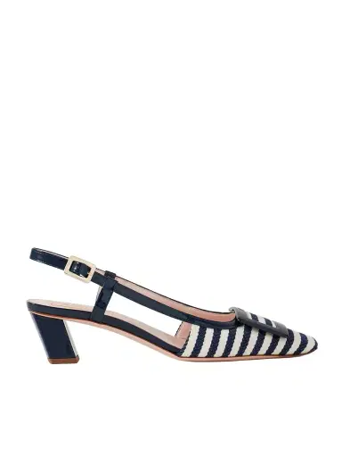 Roger Vivier Belle Vivier 45 Patent Leather-trimmed Striped Woven Slingback Pumps | Thumbnail 1 Roger Vivier Belle Vivier 45 Patent Leather-trimmed Striped Woven Slingback Pumps | Thumbnail 1