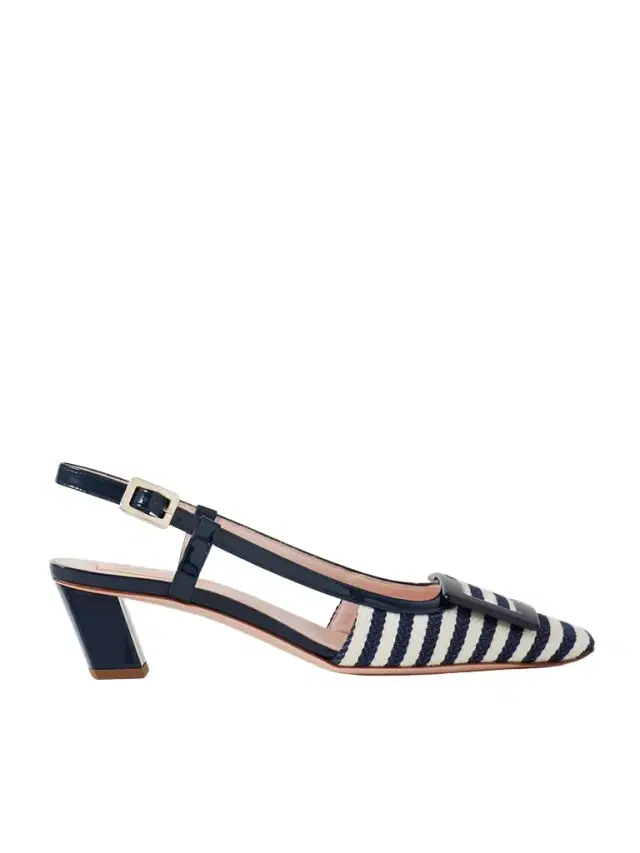 Roger Vivier Belle Vivier 45 Patent Leather-trimmed Striped Woven Slingback Pumps