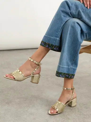 Valentino Garavani Rockstud 60 Embellished Raffia-trimmed Metallic Leather Sandals | Thumbnail 2 Valentino Garavani Rockstud 60 Embellished Raffia-trimmed Metallic Leather Sandals | Thumbnail 2