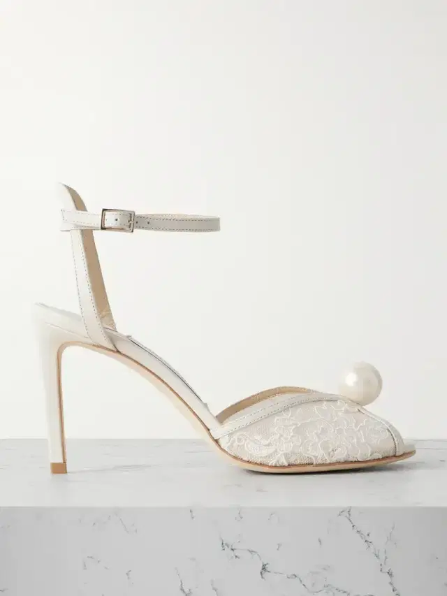 Jimmy Choo Sacora 85 Embellished Leather-trimmed Lace Sandals