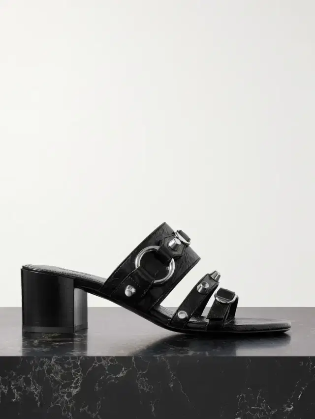 City Embellished Crinkled-leather Mules