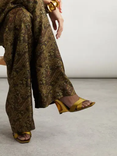 Saint Laurent Lucienne Leather-trimmed Satin Wedge Sandals | Thumbnail 2 Saint Laurent Lucienne Leather-trimmed Satin Wedge Sandals | Thumbnail 2