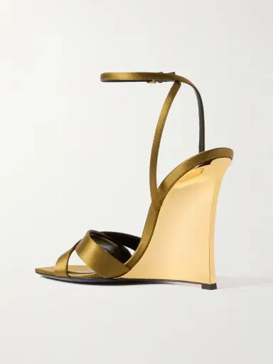 Saint Laurent Lucienne Leather-trimmed Satin Wedge Sandals | Thumbnail 3 Saint Laurent Lucienne Leather-trimmed Satin Wedge Sandals | Thumbnail 3
