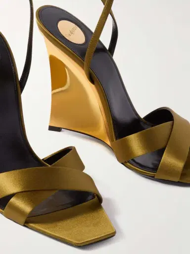Saint Laurent Lucienne Leather-trimmed Satin Wedge Sandals | Thumbnail 4 Saint Laurent Lucienne Leather-trimmed Satin Wedge Sandals | Thumbnail 4