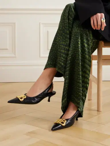 Balenciaga Monaco Logo-embellished Crinkled-leather Slingback Pumps | Thumbnail 2 Balenciaga Monaco Logo-embellished Crinkled-leather Slingback Pumps | Thumbnail 2