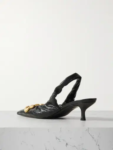 Balenciaga Monaco Logo-embellished Crinkled-leather Slingback Pumps | Thumbnail 3 Balenciaga Monaco Logo-embellished Crinkled-leather Slingback Pumps | Thumbnail 3