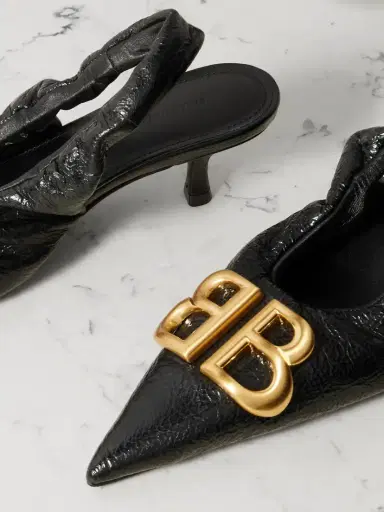 Balenciaga Monaco Logo-embellished Crinkled-leather Slingback Pumps | Thumbnail 4 Balenciaga Monaco Logo-embellished Crinkled-leather Slingback Pumps | Thumbnail 4