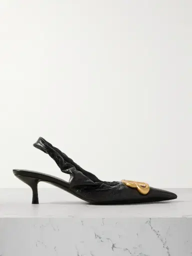 Balenciaga Monaco Logo-embellished Crinkled-leather Slingback Pumps | Thumbnail 1 Balenciaga Monaco Logo-embellished Crinkled-leather Slingback Pumps | Thumbnail 1