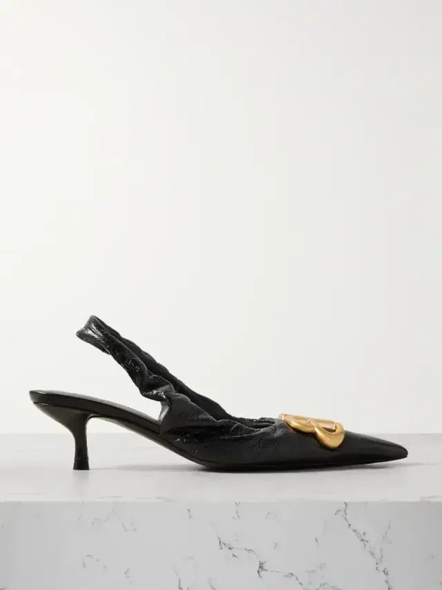 Monaco Logo-embellished Crinkled-leather Slingback Pumps