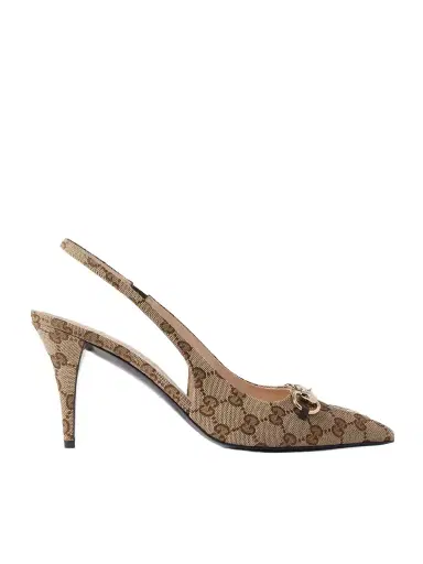 Gucci Erin Horsebit-detailed Canvas-jacquard Slingback Pumps | Thumbnail 1 Gucci Erin Horsebit-detailed Canvas-jacquard Slingback Pumps | Thumbnail 1