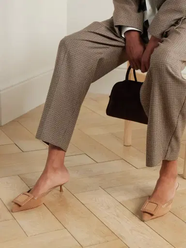 Roger Vivier Viv In The City 45 Buckled Perforated Leather-trimmed Suede Mules | Thumbnail 2 Roger Vivier Viv In The City 45 Buckled Perforated Leather-trimmed Suede Mules | Thumbnail 2