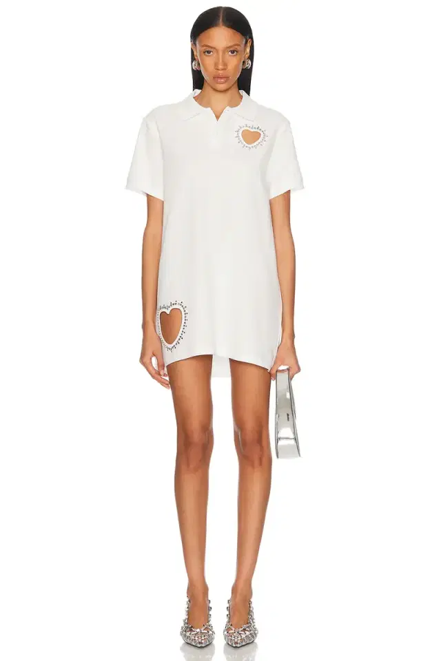 AREA Crystal Heart Cutout Polo Dress