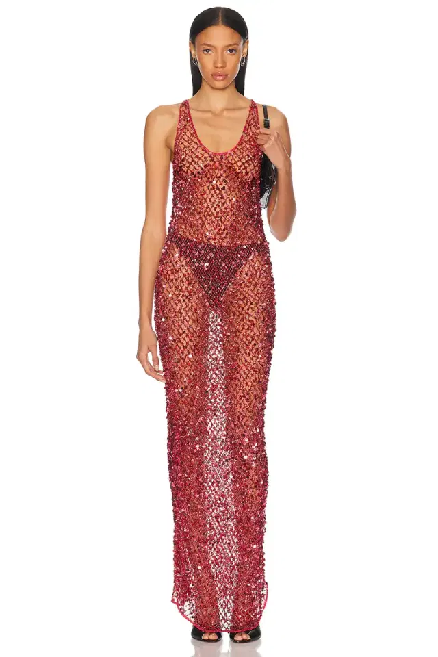 LaPointe Net Mesh Sequin Tank Gown