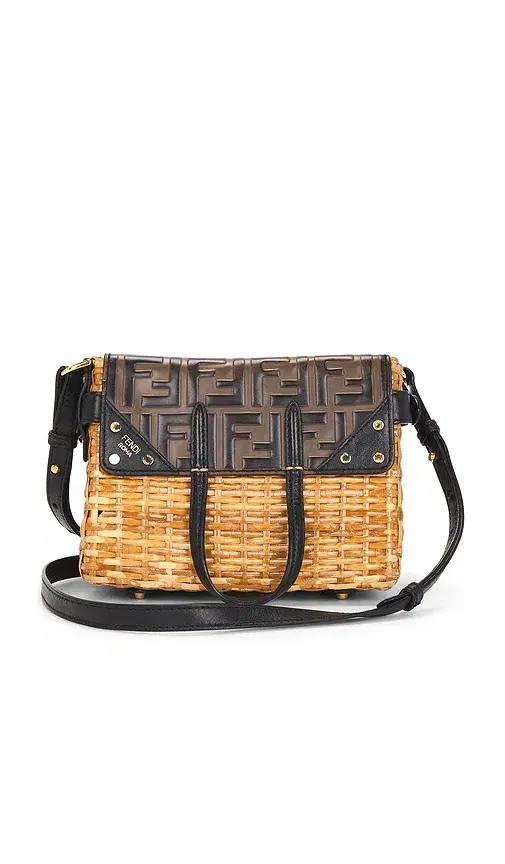 FWRD Renew Fendi Wicker FF Mini Flip Shoulder Bag