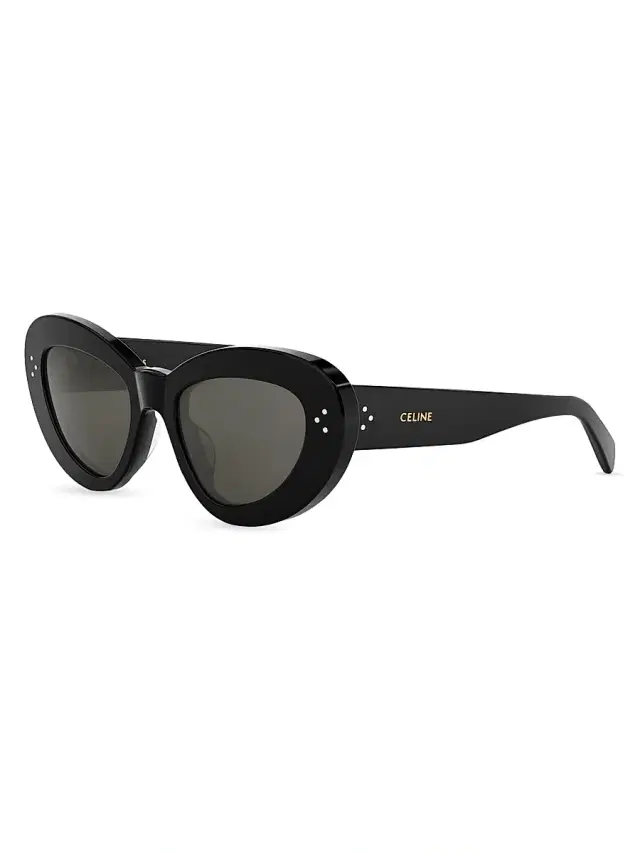 CELINE Women's 3 Dots 52MM Round Sunglasses - Shiny Black Smoke