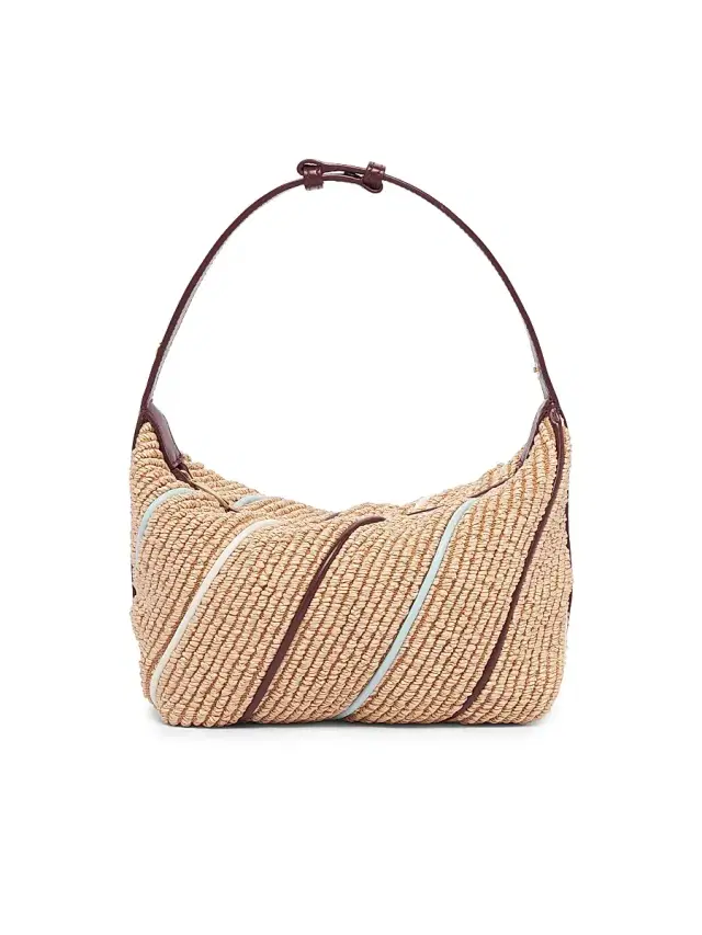 Bottega Veneta Women's Wallace Leather-Striped Raffia Shoulder Bag - Natural