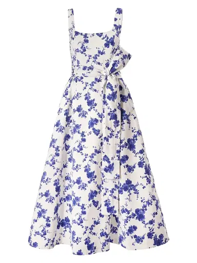 Carolina Herrera Women's Cabana Floral Stretch Cotton Scoopneck Midi-Dress - White Multi | Thumbnail 1 Carolina Herrera Women's Cabana Floral Stretch Cotton Scoopneck Midi-Dress - White Multi | Thumbnail 1