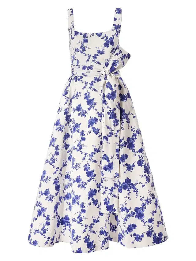 Women's Cabana Floral Stretch Cotton Scoopneck Midi-Dress - White Multi