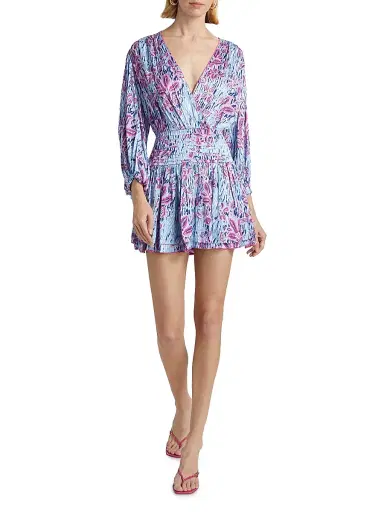 Poupette St Barth Women's Colleen Printed Smocked Waist Minidress | Thumbnail 2