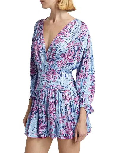 Poupette St Barth Women's Colleen Printed Smocked Waist Minidress | Thumbnail 4