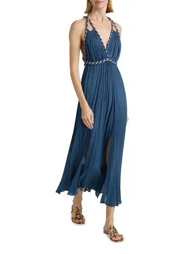 Poupette St Barth Women's Collette Open-Back Maxi Dress - Dusty Blue Plain | Thumbnail 2 Poupette St Barth Women's Collette Open-Back Maxi Dress - Dusty Blue Plain | Thumbnail 2