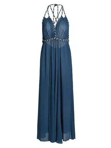 Poupette St Barth Women's Collette Open-Back Maxi Dress - Dusty Blue Plain | Thumbnail 1 Poupette St Barth Women's Collette Open-Back Maxi Dress - Dusty Blue Plain | Thumbnail 1