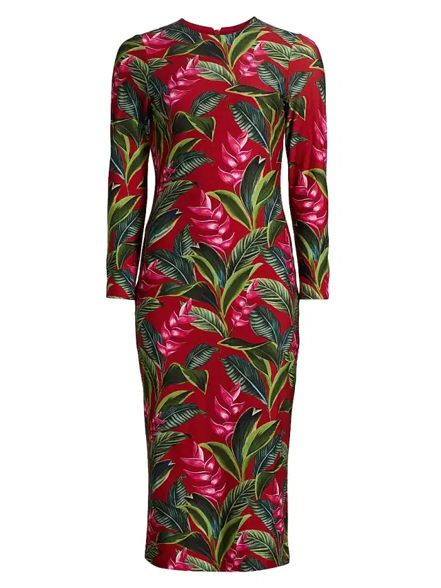 Farm Rio Women's Dream Garden Jersey Midi-Dress - Red