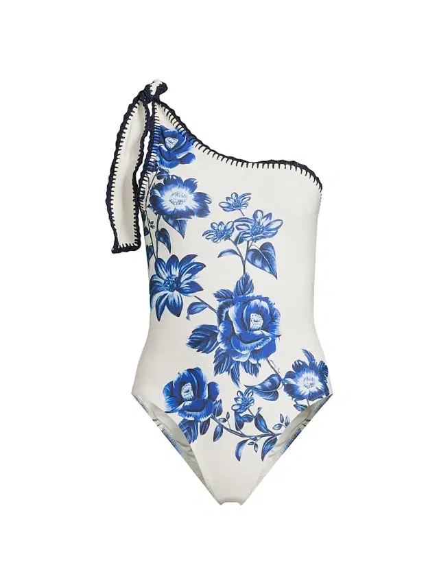 Women's Floral Cascade One-Piece Swimsuit - Off White