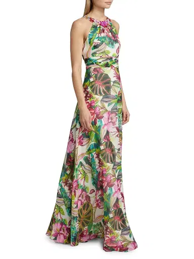 Teri Jon by Rickie Freeman Women's Floral Chiffon Gown | Thumbnail 2