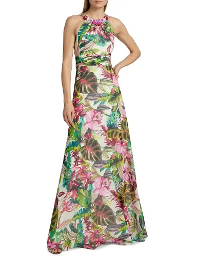 Teri Jon by Rickie Freeman Women's Floral Chiffon Gown | Thumbnail 3