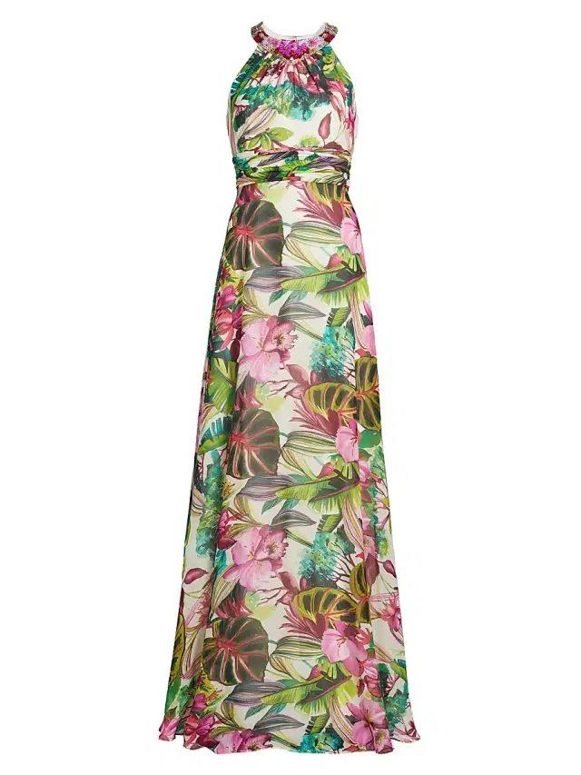 Teri Jon by Rickie Freeman Women's Floral Chiffon Gown