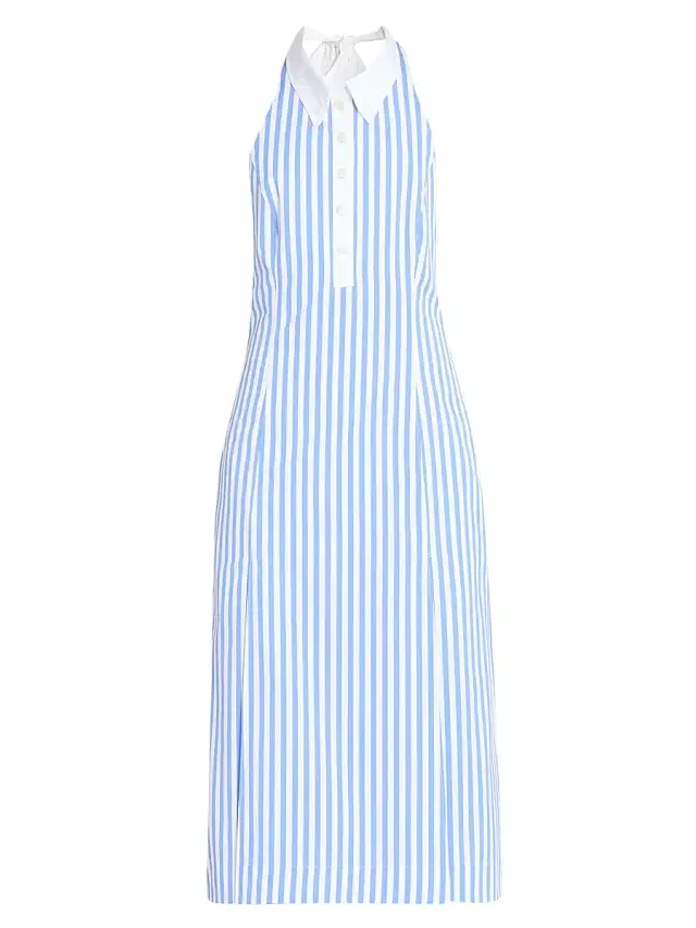 Women's Striped Cotton Poplin Knee-Length Shirtdress - Medium Blue