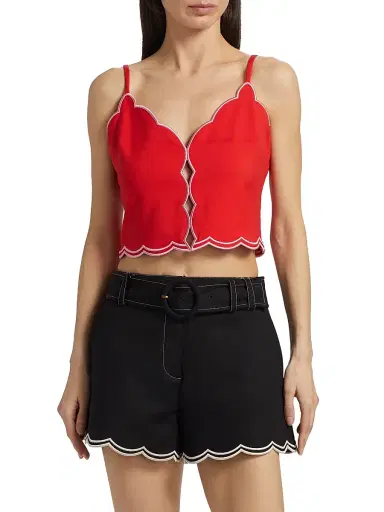 Ramy Brook Women's Tilda Cotton-Blend Scalloped Crop Top - Flame | Thumbnail 3