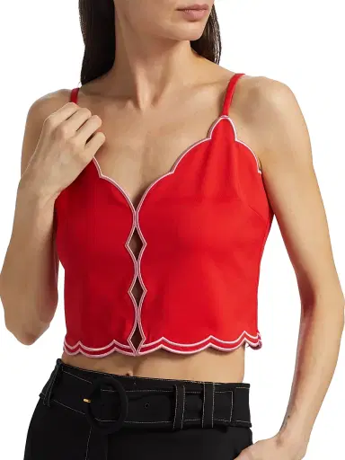 Ramy Brook Women's Tilda Cotton-Blend Scalloped Crop Top - Flame | Thumbnail 6