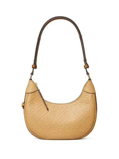 Tory Burch Women's T Monogram Pebble Leather Shoulder Bag - Biscotti | Thumbnail 1