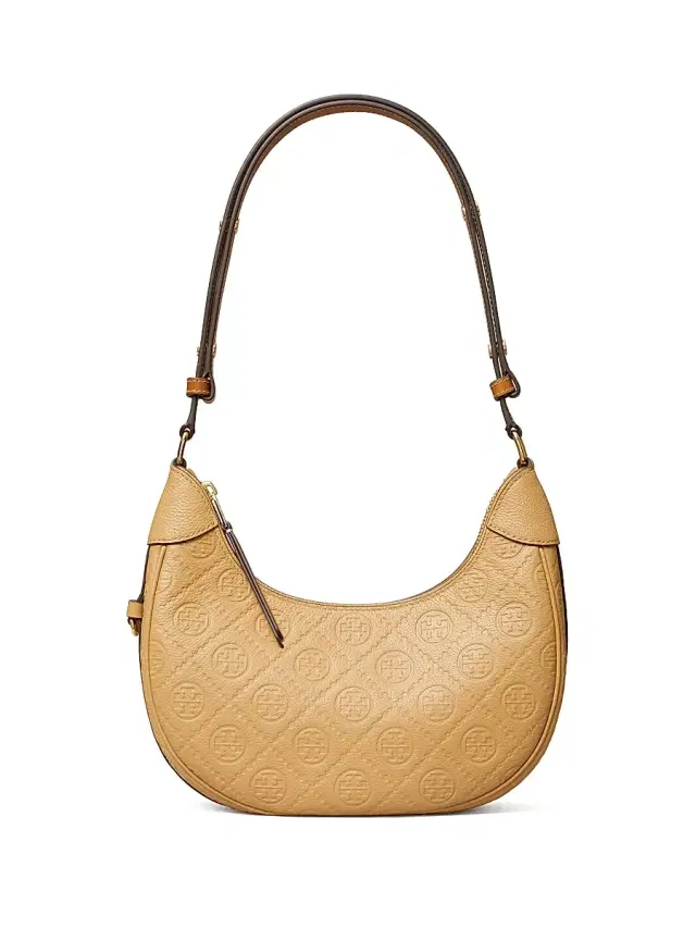 Tory Burch Women's T Monogram Pebble Leather Shoulder Bag - Biscotti