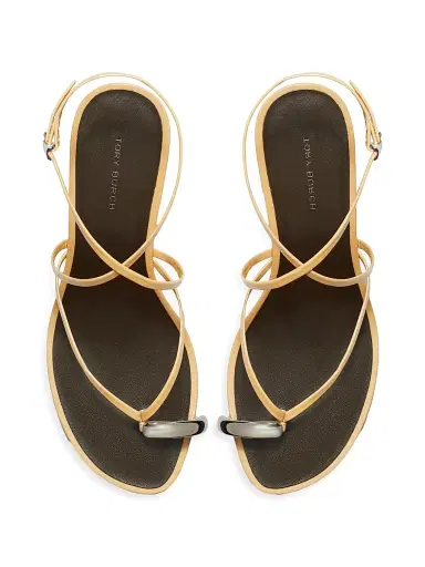 Tory Burch Women's 65MM Strappy Leather Sandals - Cantucci Silver | Thumbnail 3