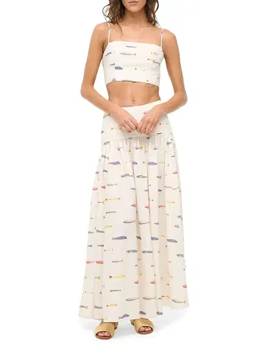 Staud Women's Federico Fish-Print Cotton Crop Top - Pop Sardines Ivory - Size XL | Thumbnail 2