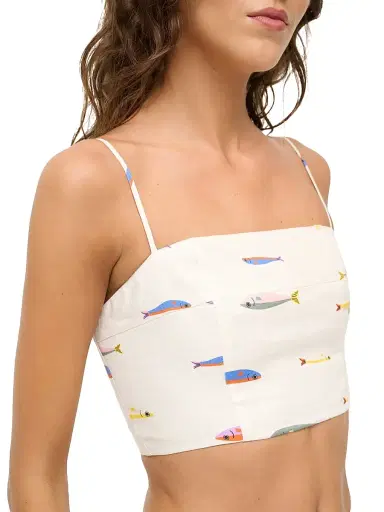 Staud Women's Federico Fish-Print Cotton Crop Top - Pop Sardines Ivory - Size XL | Thumbnail 4