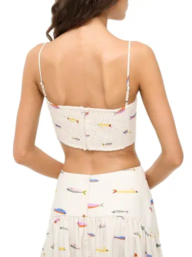 Staud Women's Federico Fish-Print Cotton Crop Top - Pop Sardines Ivory - Size XL | Thumbnail 6