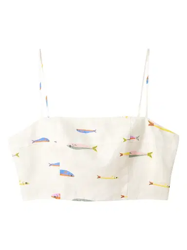 Staud Women's Federico Fish-Print Cotton Crop Top - Pop Sardines Ivory - Size XL | Thumbnail 1