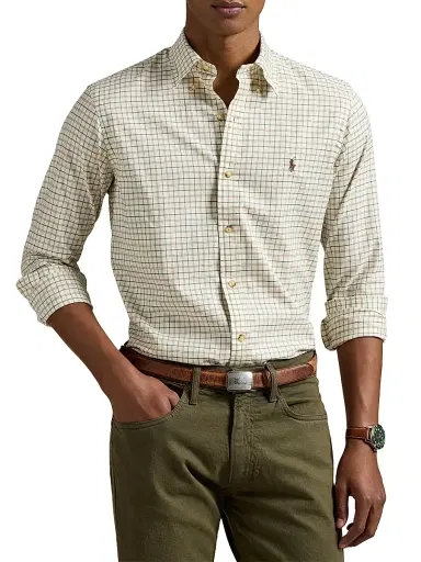 Polo Ralph Lauren Men's Plaid Cotton Twill Sport Shirt - Cream Khaki Multi | Thumbnail 3