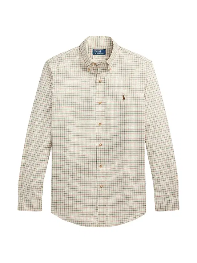 Men's Plaid Cotton Twill Sport Shirt - Cream Khaki Multi Men's Plaid Cotton Twill Sport Shirt - Cream Khaki Multi