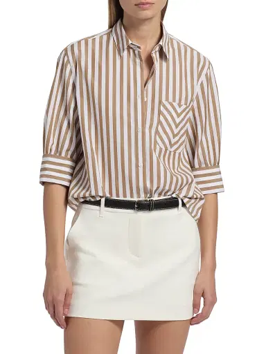 rag & bone Women's Lucia Striped Poplin Button-Front Shirt - Brown Stripe | Thumbnail 3