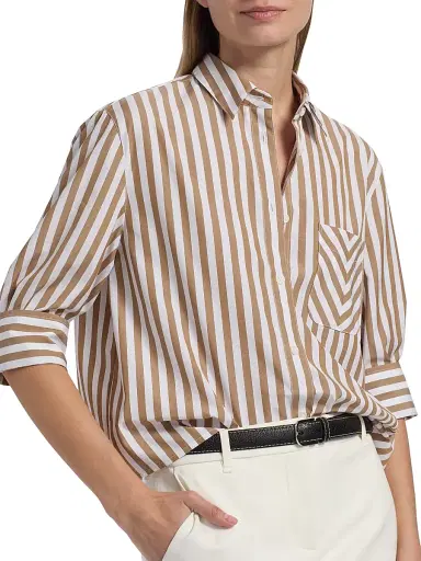 rag & bone Women's Lucia Striped Poplin Button-Front Shirt - Brown Stripe | Thumbnail 6