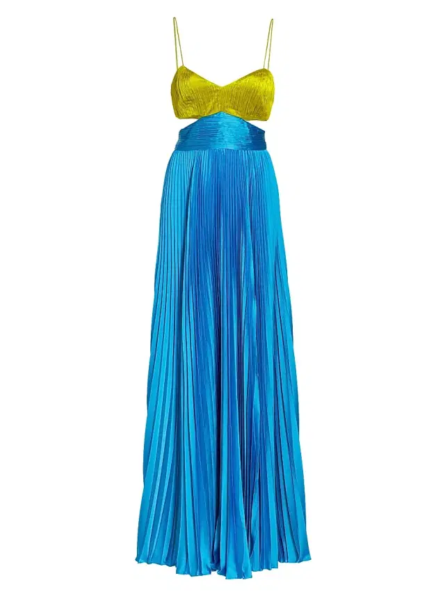 AMUR Women's Elodie Pleated Cut-Out Gown - Citrine Green Aquarius