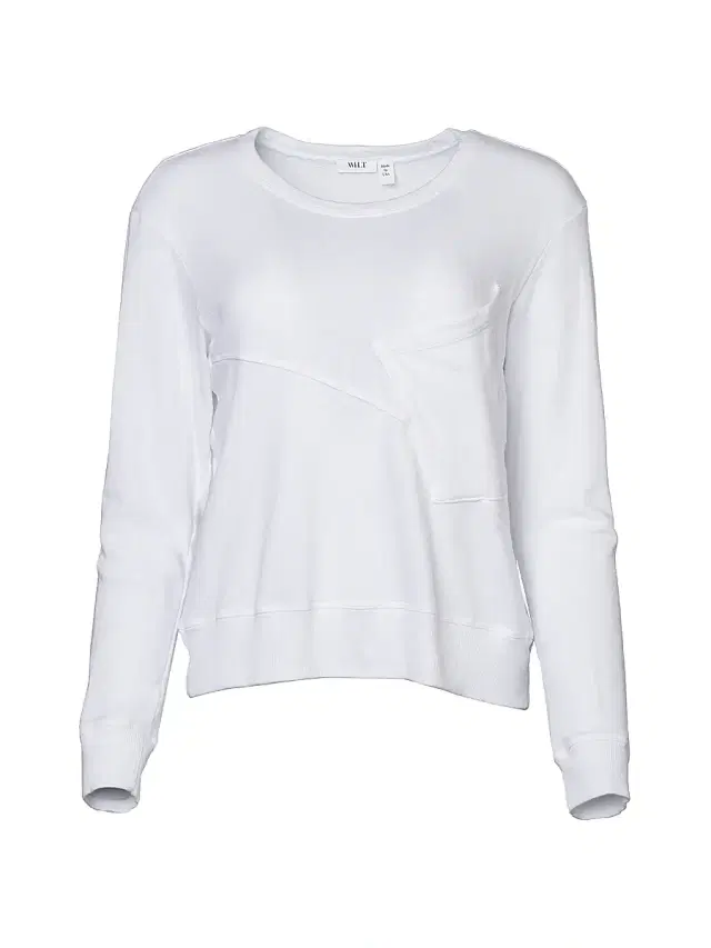 Women's Long-Sleeve Seamed Pocket Sweatshirt - White