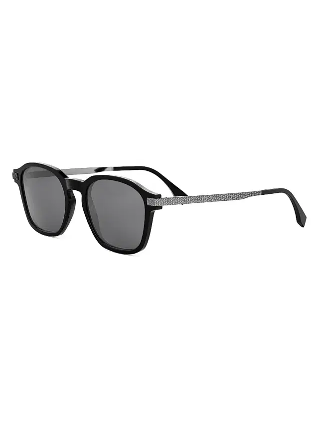 Men's Essential 52MM Square Sunglasses - Shiny Black Smoke